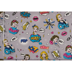 Dekostoff Tango comic Power Lady grau